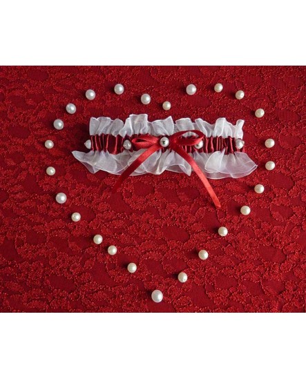 Jarretière satin et organza Rouge et Blanc - mariage