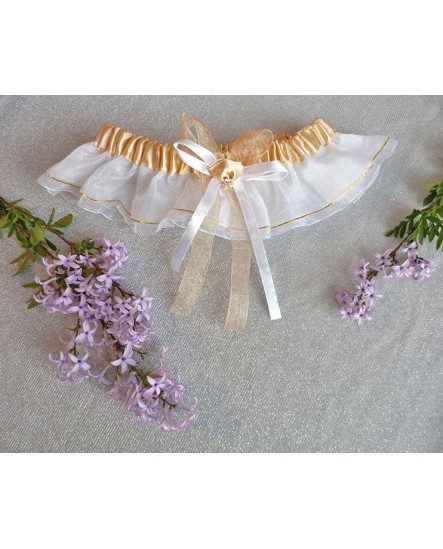 Jarretière Blanc & Champagne  - mariage