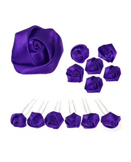 6 épingles à chignon  Roses en satin bleu pour le mariage