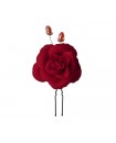 1 grande fleur de camélia de velours rouge en épingles à chignon