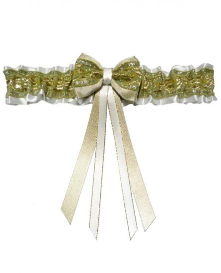 Jarretière mariage verte dorée blanche petite grande taille satin broderies
