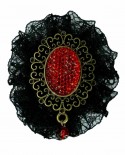 Dentelle noire et strass ovale - Broche Soyokay gothique