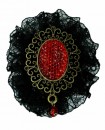 Broche dentelle noire strass rouge bronze gothique baroque