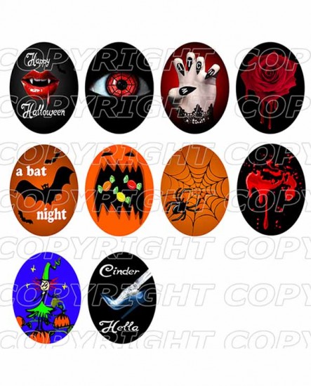 Images digitales cabochon Halloween et gothique - 50 Images - Ovales