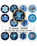 Images digitales cabochon fleurs japonaises bleu - 72 Ronds