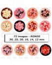 Images digitales cabochon fleurs japonaises potiron rose orange rouge ronds