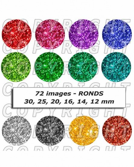 Images digitales cabochon thèmes paillettes multicolores Rond