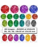 Images digitales cabochon thèmes paillettes multicolores métaux - 60 mixte rond ovale