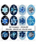 Images digitales cabochon fleurs japonaises bleu noir- 60 Ovales