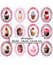 Images digitales cabochon cupcakes gourmandise sucrées rose - 48 Ovales