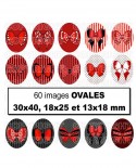 Noeuds papillons en rouge et noir sexy - Images digitales cabochon 60 Ovales