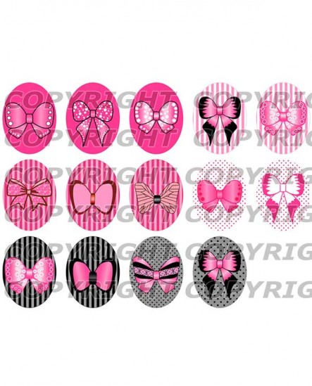 Images digitales cabochon noeuds de rubans rose bonbon kawaii Ovales