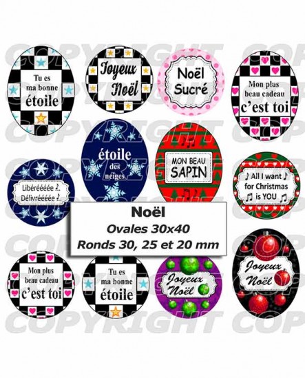 Images digitales cabochon thèmes Noël rond ovale