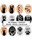 Chat noir silhouette - Images pour cabochon 60 mixte ovale parure