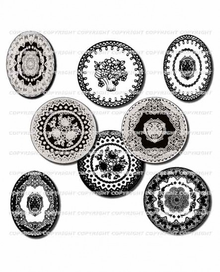 Motif dentelles noire et blanche Images cabochons Rond ovale
