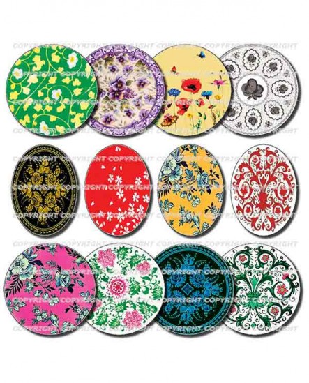 Motif fleuri Images cabochons Rondes ovales multicolore