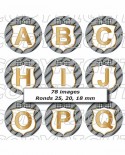 Alphabet initiale prénom homme garçon blason rayures grise - Images digitales cabochon 72 ronds