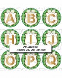 Alphabet abcédaire carreaux vert - Images digitales cabochon 72 ronds