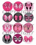 Noeuds papillons rose sweet lolita - Images digitales cabochon 60 ronds