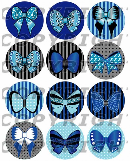 Noeuds papillons bleu Images digitales cabochon ronds