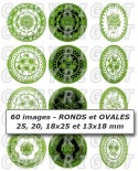 Dentelle vert clair nature - 60 images cabochons mixte rondes ovales