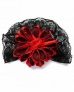 Dentelle et satin rouge et noir - Broche et Pince à cheveux