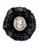 Dentelle noire et camée, La victorienne - Broche et Pince gothique