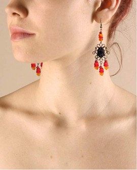 boucles d'oreilles chandelier rouge