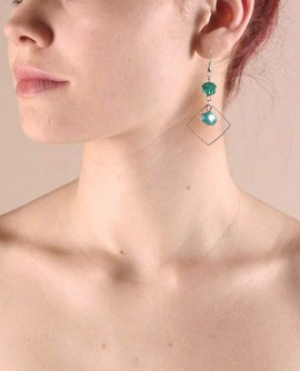 boucles d'oreille losange argent et vert émeraude