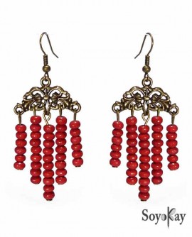 boucles d'oreilles chandelier doré perles bois violet violettes 