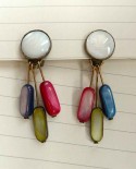 Géométrie en nacre blanche et multicolore, boucles d'oreilles pendantes style rétro