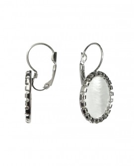 Boucles d'oreilles nacre blanche dormeuses argentées rétro art déco moderne