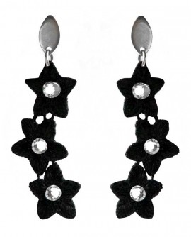 boucles d'oreilles fleurs noires en dentelle et cristal