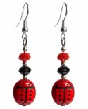 coccinelle rouge et noire en boucles d'oreilles pendantes