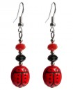 coccinelle rouge et noire en boucles d'oreilles pendantes