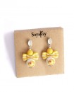 Jaune citron, boucles d'oreilles clous en porcelaine a fleurs
