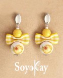 Jaune citron, boucles d'oreilles clous en porcelaine a fleurs