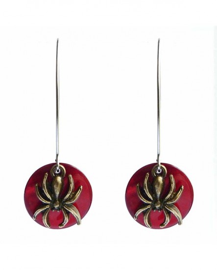 Boucles d'oreilles gothiques : l'araignée et la lune rouge