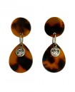 Boucles d'oreilles puces écaille de tortue goutte marron et cristal