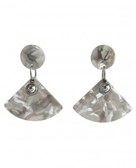 Boucles d'oreilles puces "écaille de tortue", éventail gris clair