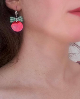 Boucles d'oreilles pin up ronds rouge cerise et vertes