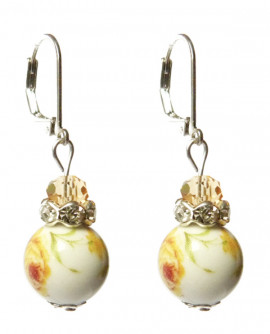 Porcelaine blanche à fleurs jaune - boucles d'oreilles dormeuses