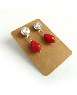 boucles d'oreilles rétro cristal blanc et goutte rouge