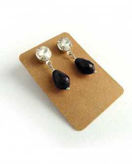 boucles d'oreilles rétro cristal blanc et goutte noire