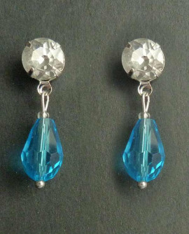 boucles d'oreilles cristal blanc et goutte bleu ciel