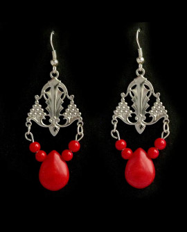 boucles d'oreilles baroques argenté pampille rouge