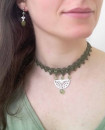 Parure rétro vert olive - collier et boucles d'oreilles