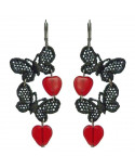 boucles d'oreilles pin up coeurs et papillons, rouge et noir
