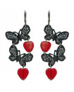 boucles d'oreilles pin up coeurs et papillons, rouge et noir
