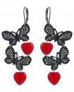 boucles d'oreilles pin up coeurs et papillons, rouge et noir